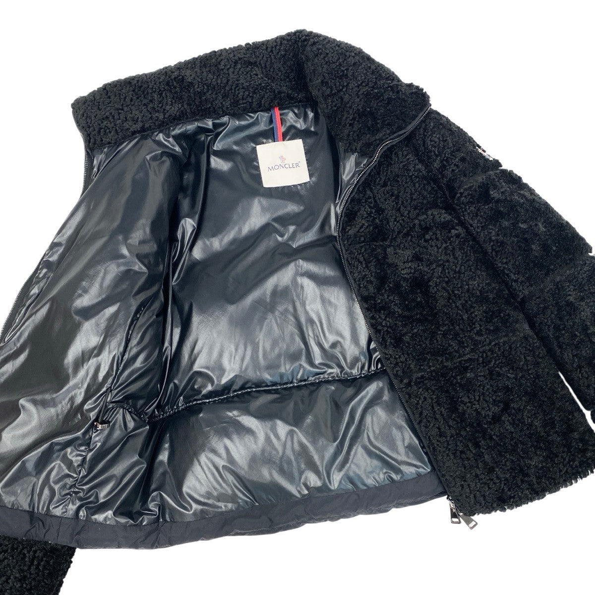 M h17 【極美品】MONCLER Segura ボア ダウンジャケット ロゴワッペン 00サイズ ブラック ポリエステル100% レディース 女性用k02i