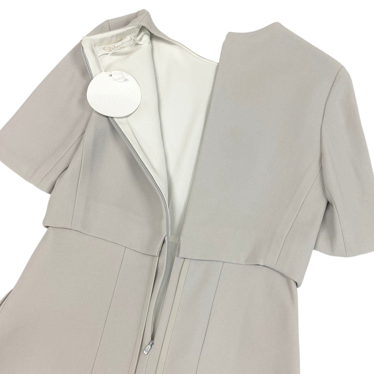 h17 【美品】Chloé 半袖ワンピース 切替デザイン 34サイズ ライトグレー レディース 女性用k02ik02i