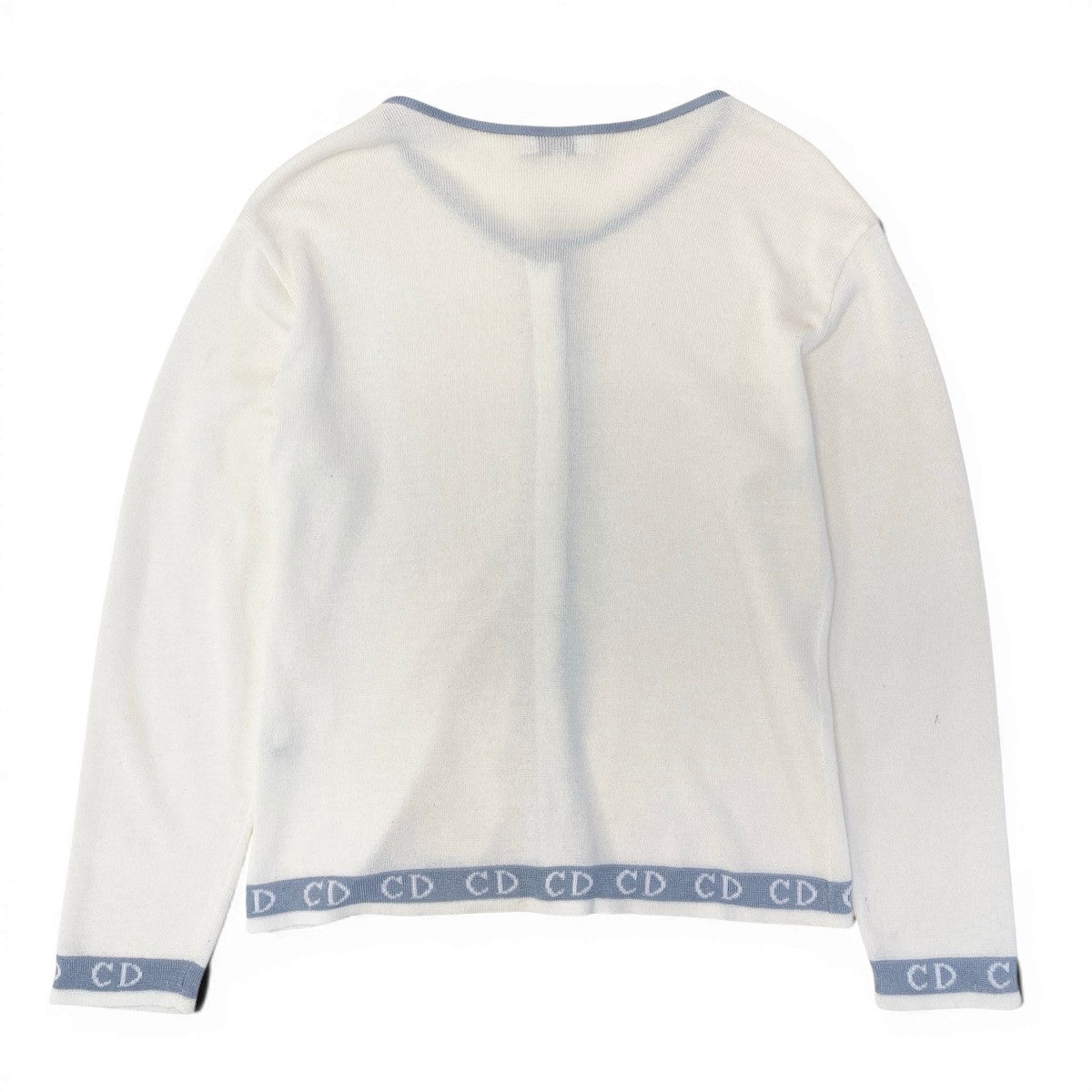 @H Eg8 Christian Dior CD Logo Bicolor Long Sleeve Knit Cardigan Size L White Women o07t