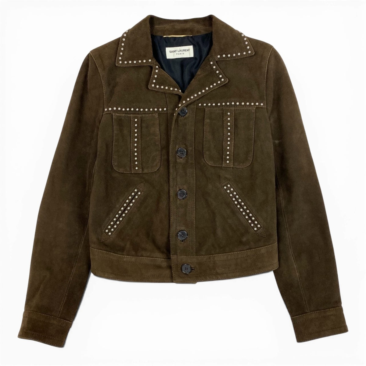 @Ab9 SAINT LAURENT Studded Western Jacket Brown Goat Leather Size 34 Womenk02i