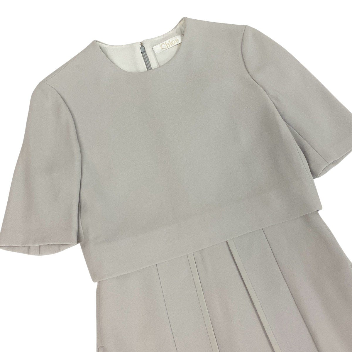 h17 【美品】Chloé 半袖ワンピース 切替デザイン 34サイズ ライトグレー レディース 女性用k02ik02i