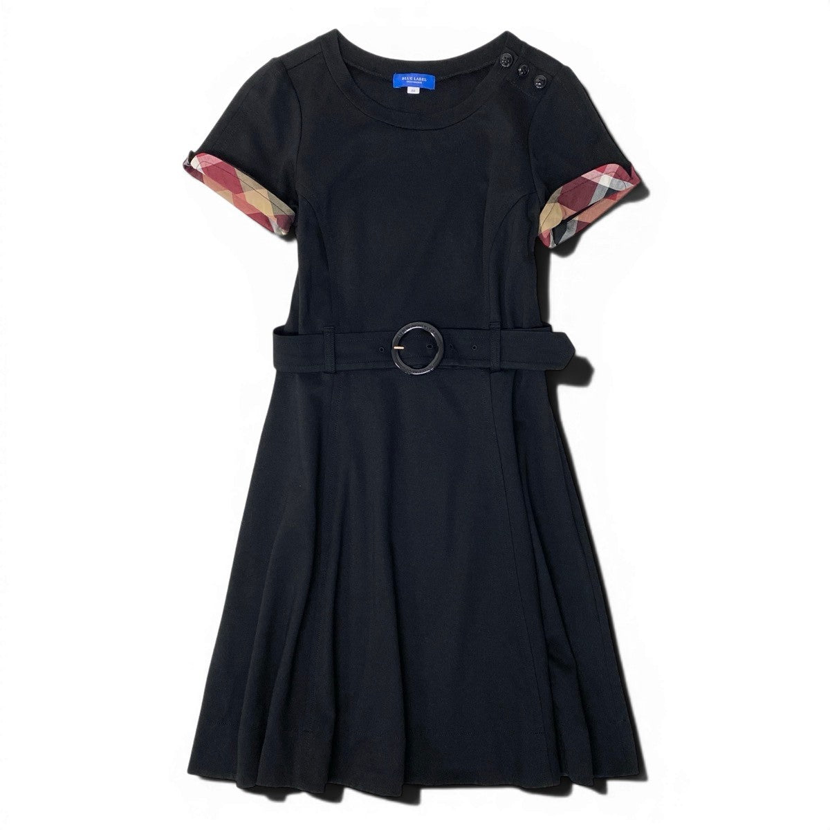 Eg9Blue Label Crestbridge Check A-Line Short Sleeve Dress Black Size 38 Women'so07t