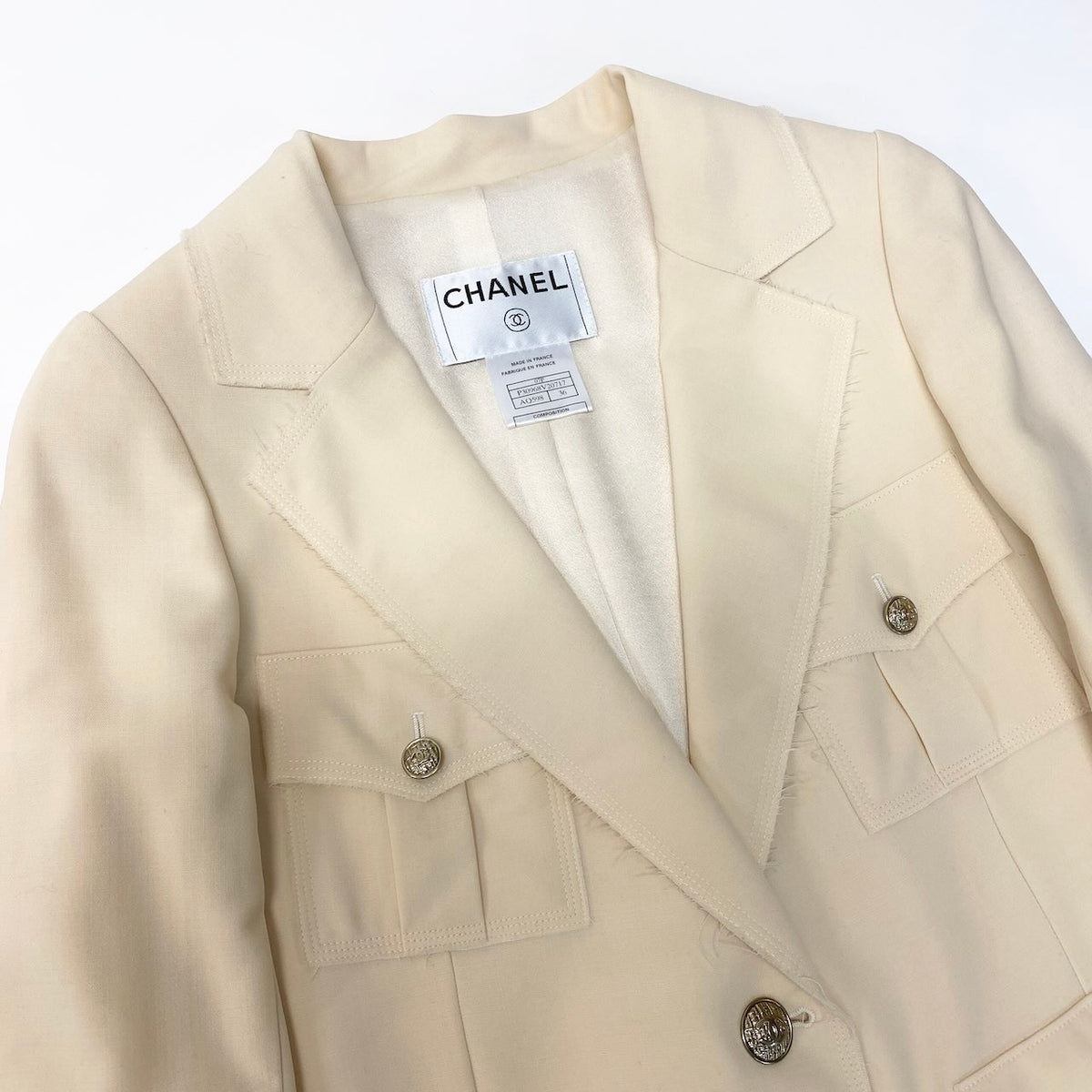 @C CHANEL 2007 Spring 07P White Ivory Safari Jacket 4-Pocketnu1