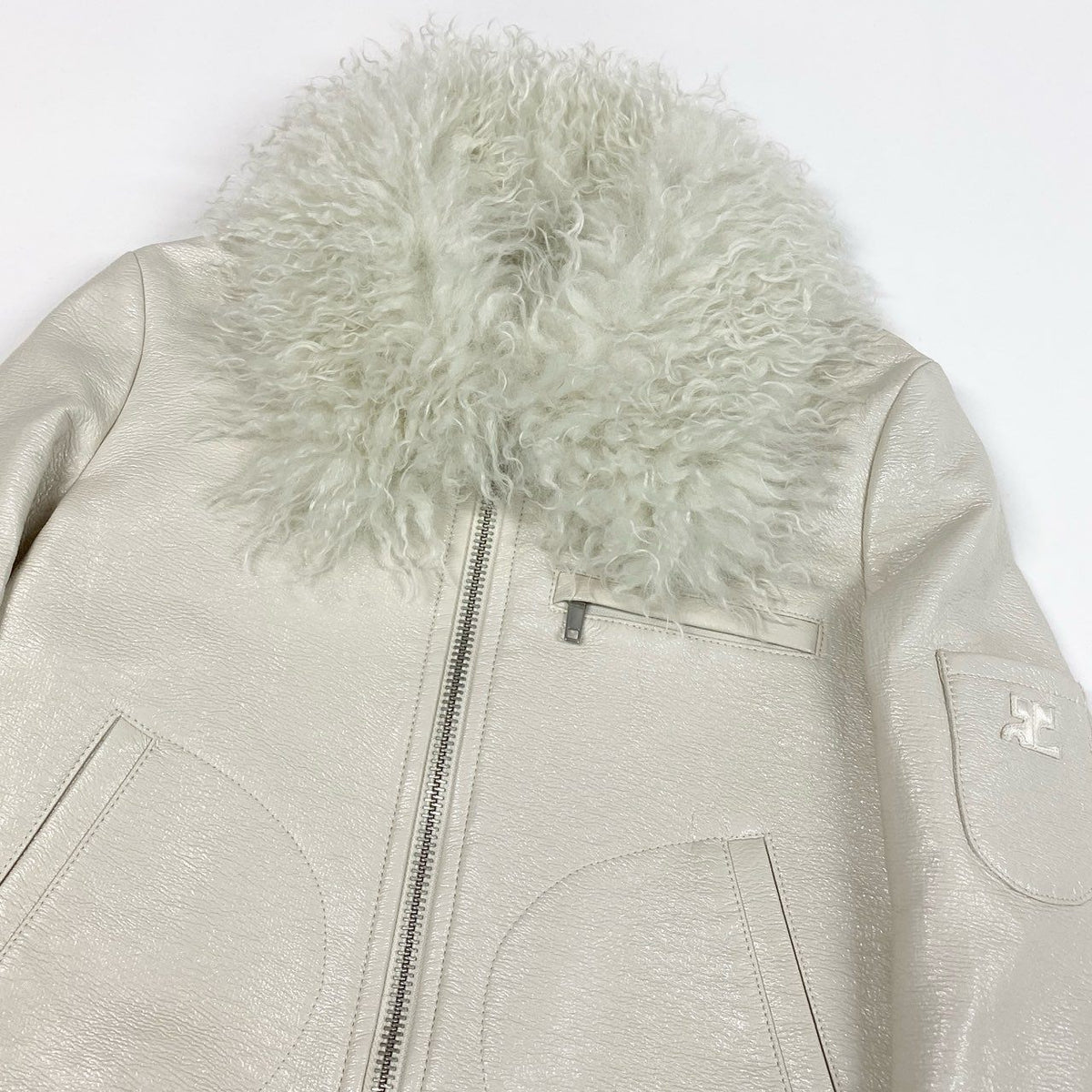 @ Ia15 COURREGES Karakul Lamb Fur Leather Jacket Off White Newk02i