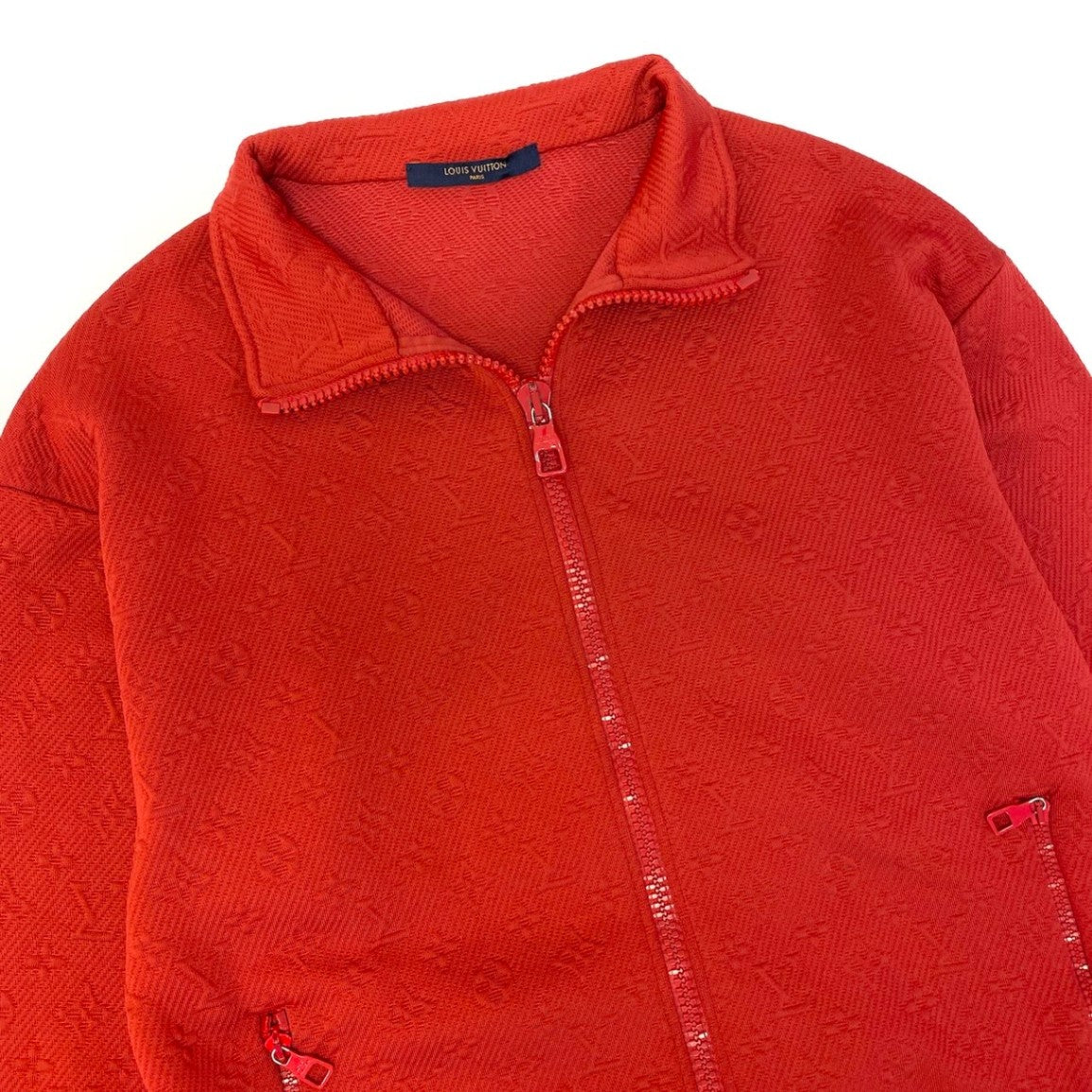 @Id15 LOUIS VUITTON LV Monogram Zip Jacket, Size S, Red Blousont18r