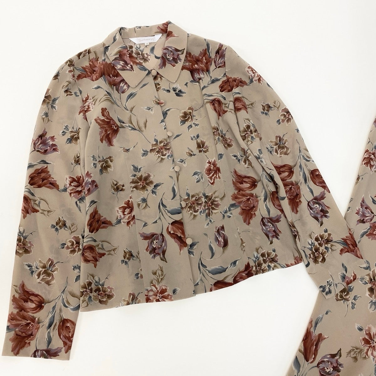 @Ef25 Burberrys Floral Sheer Shirt & Long Skirt Set Beige Size 38 Womeno07t