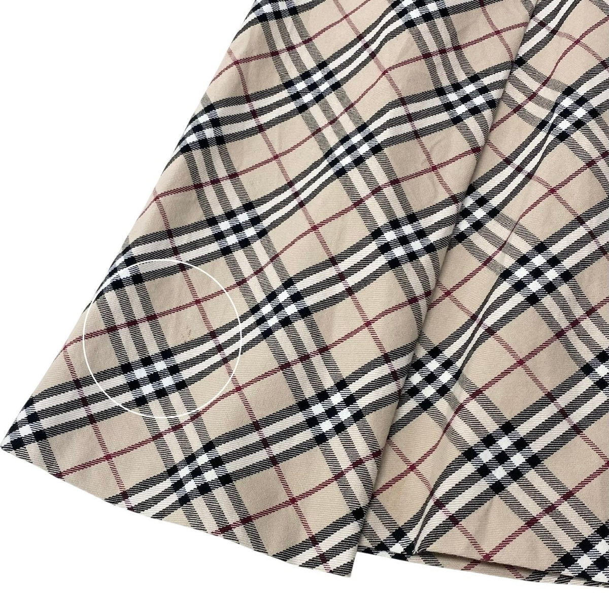 @Ig6 Burberry London Blue Label Nova Check Flare Knee Skirt Beige Size 34 FL525-400 Women'so07t