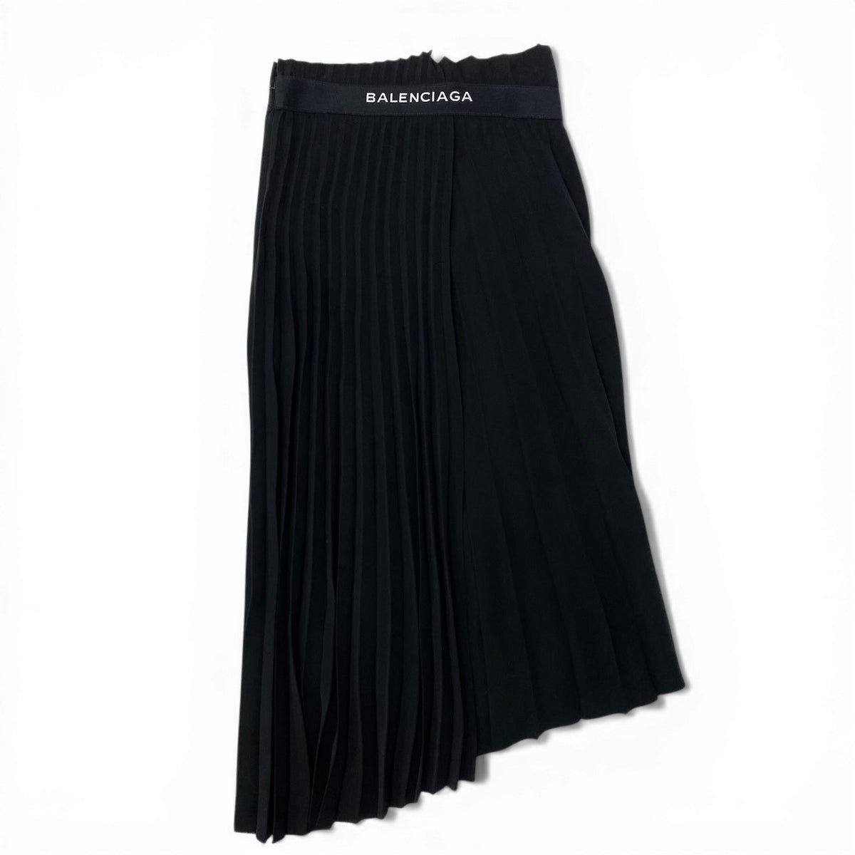 @Ic30 BALENCIAGA Pleated Wrap Skirt Asymmetrical Design Size 34 Black Logo Waist Women's Polyesteru02t