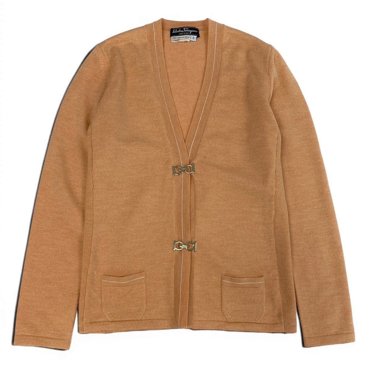 @E Ef27Salvatore Ferragamo Gancini Button Wool Knit Cardigan Size S Orange Women'so07t