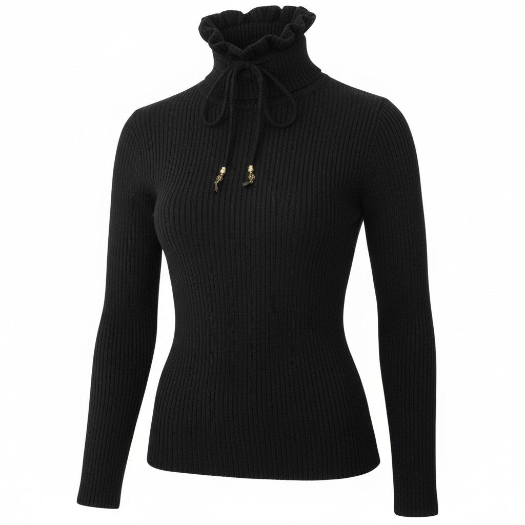 K @Ec30GUCCI Drawcord Turtleneck Knit Sweater Black Size S Men/Woment18r