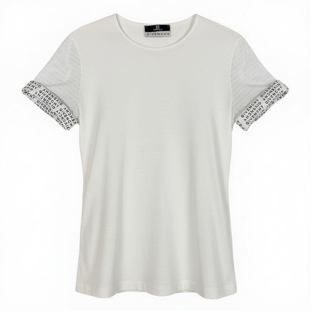 Ic27 GIVENCHY ジバンシー 半袖Tシャツ スリーブブランドロゴ ストレッチ素材 トップスカットソー イタリア製 ホワイト レディース 女性用u02tu02tu02t