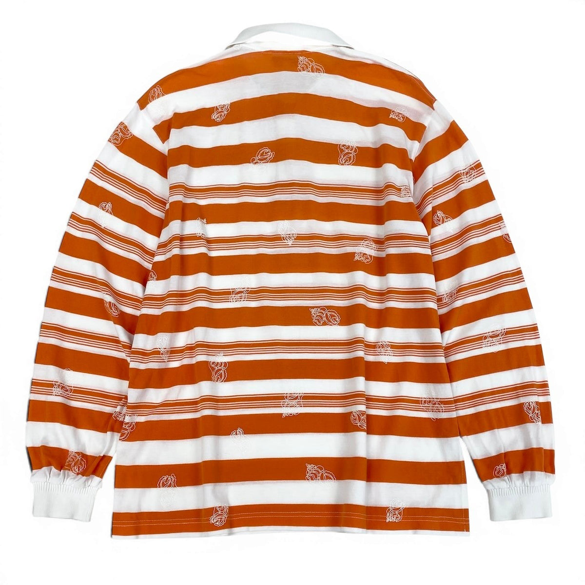 @Eg6 Christian Dior Sports Striped Long Sleeve Polo Shirt Orange White Cotton Size L Women'so07t