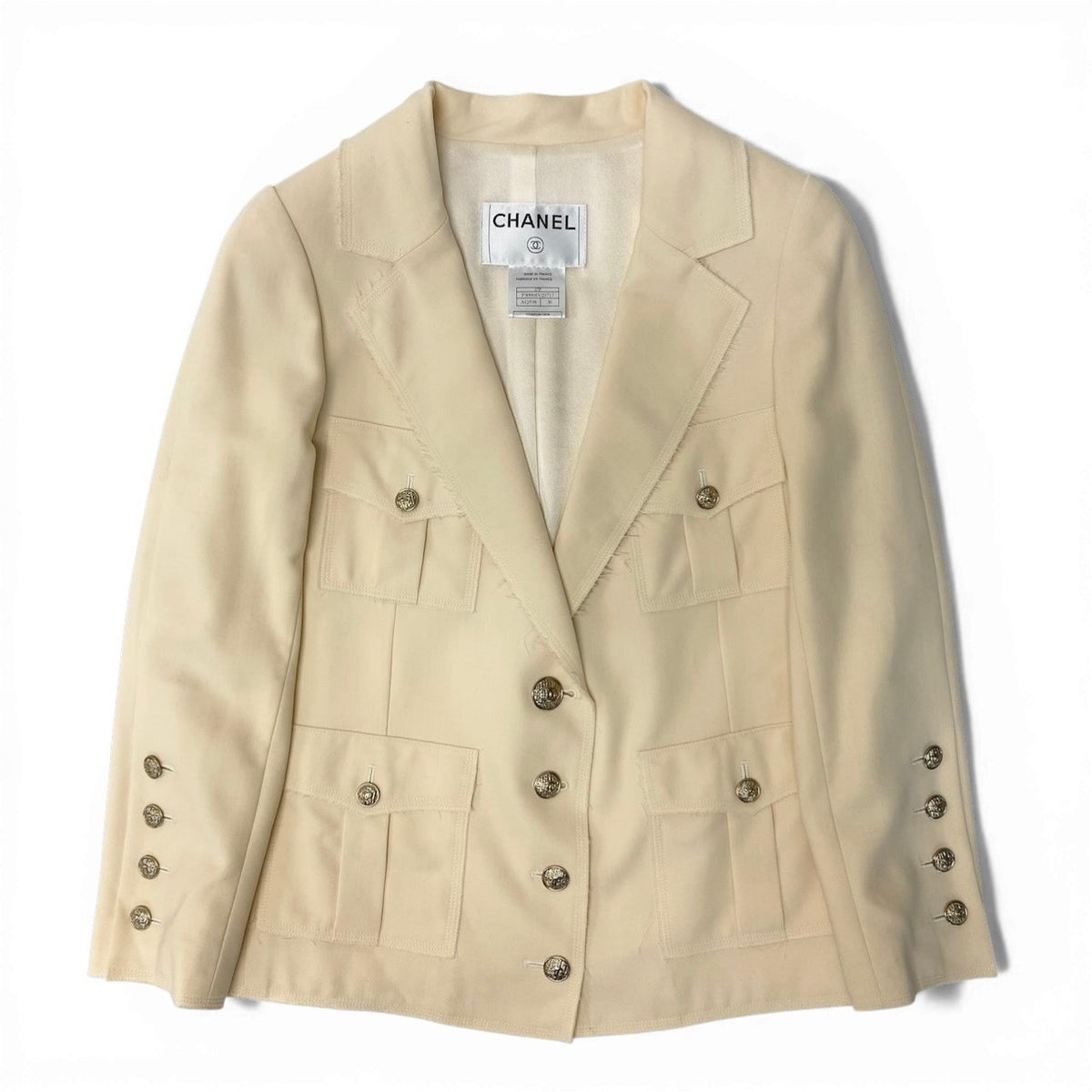 @C CHANEL 2007 Spring 07P White Ivory Safari Jacket 4-Pocketnu1