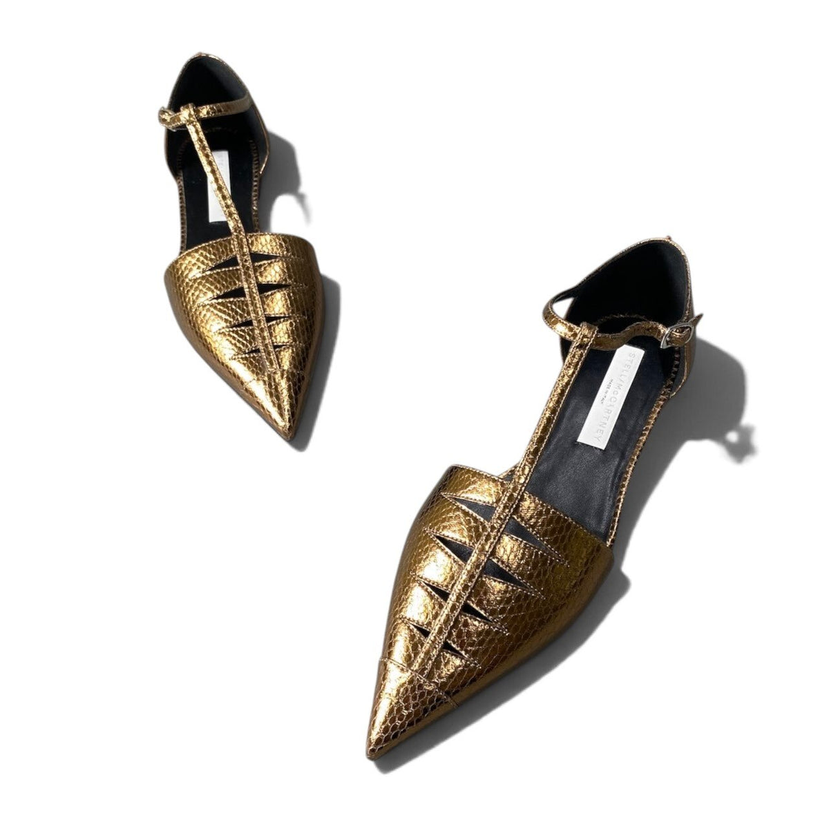 h13Stella McCartney Python Embossed T-Strap Flats Size 38 Women'sk02i