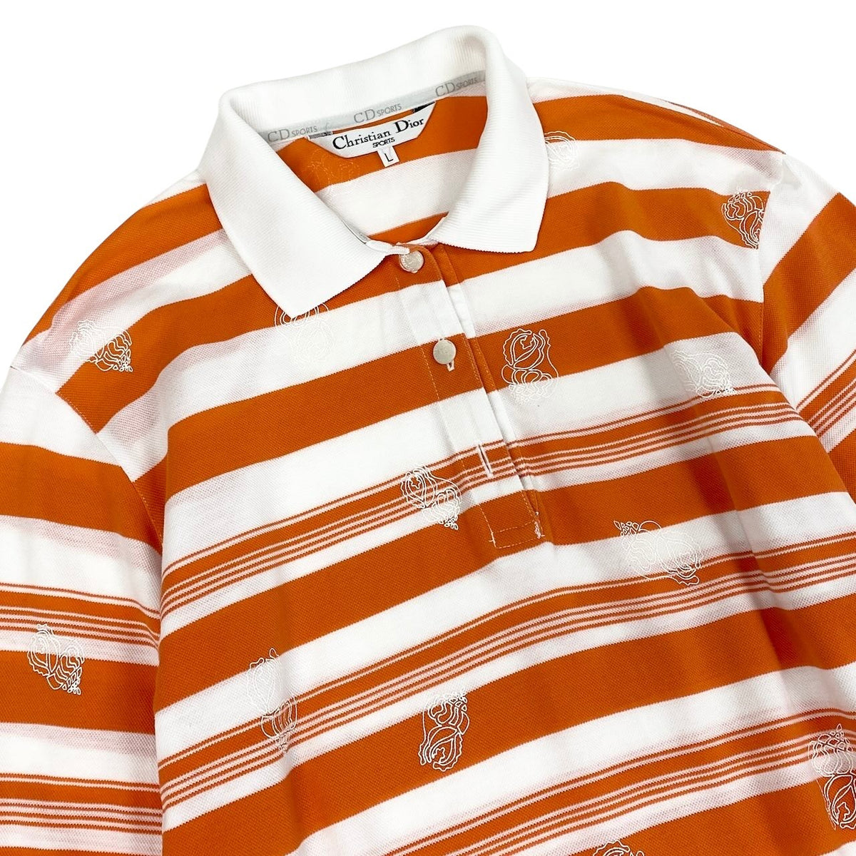 @Eg6 Christian Dior Sports Striped Long Sleeve Polo Shirt Orange White Cotton Size L Women'so07t