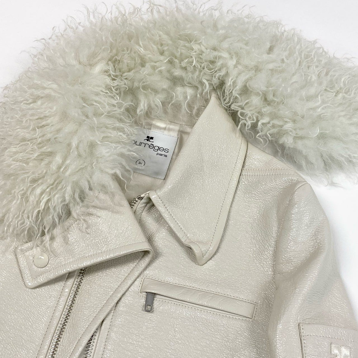 @ Ia15 COURREGES Karakul Lamb Fur Leather Jacket Off White Newk02i