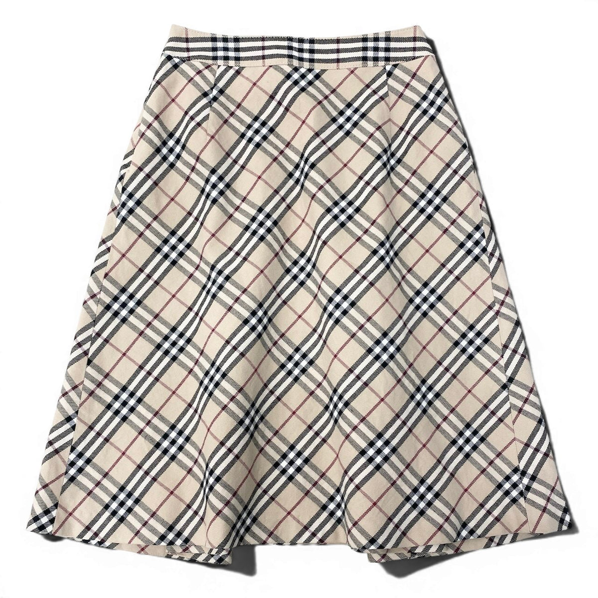 @Ig6 Burberry London Blue Label Nova Check Flare Knee Skirt Beige Size 34 FL525-400 Women'so07t