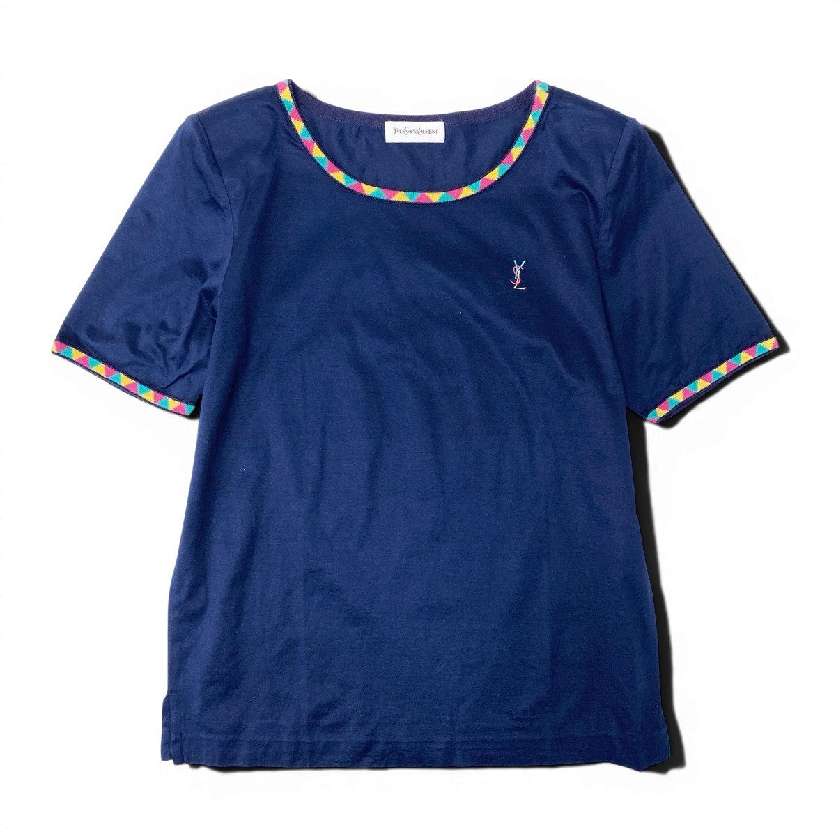 @If11 Yves Saint Laurent YSL Logo Embroidered T-Shirt Navy Size M Women’so07t