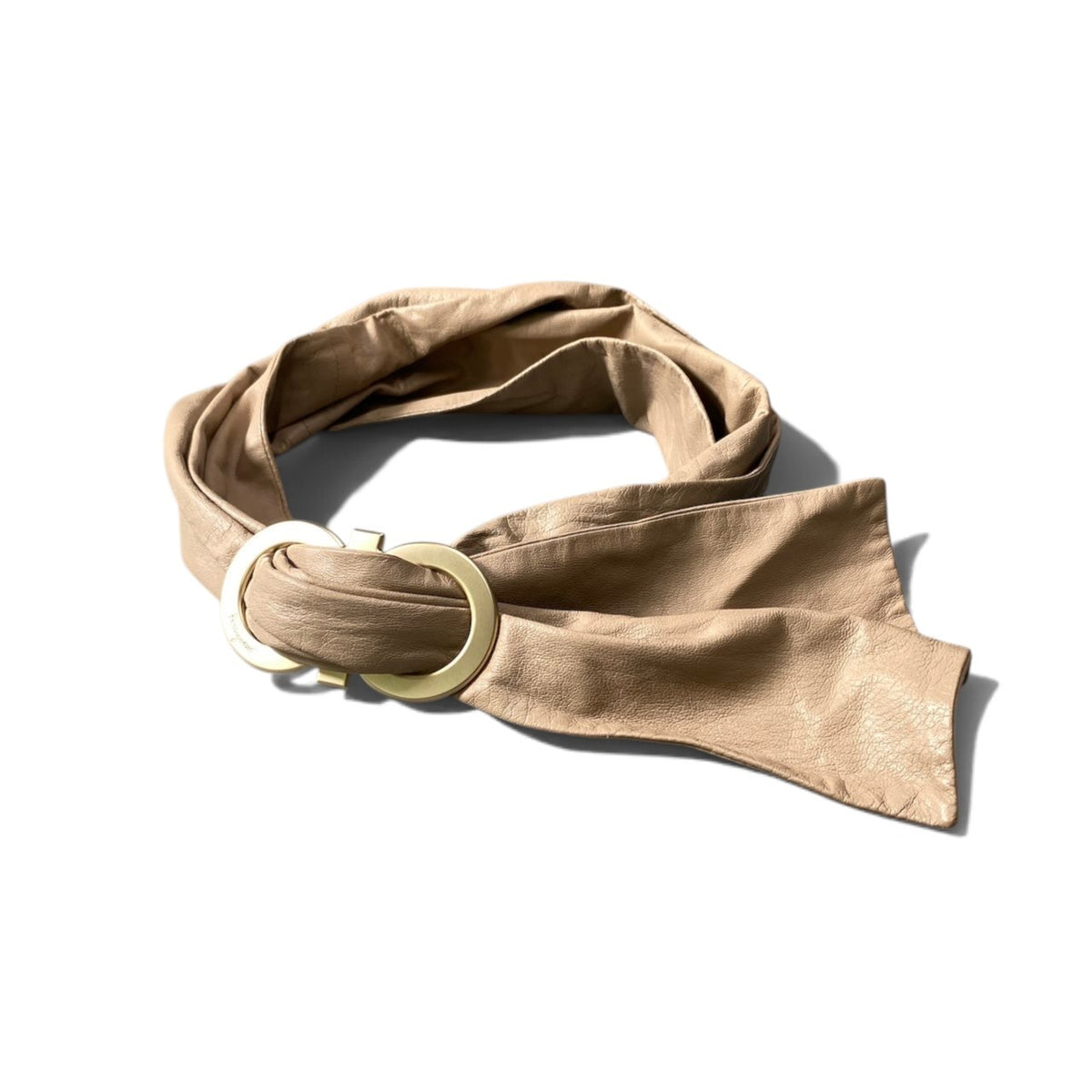 h12【美品】Salvatore Ferragamo Gancini Leather Belt – Beige & Gold – Women'sk02i