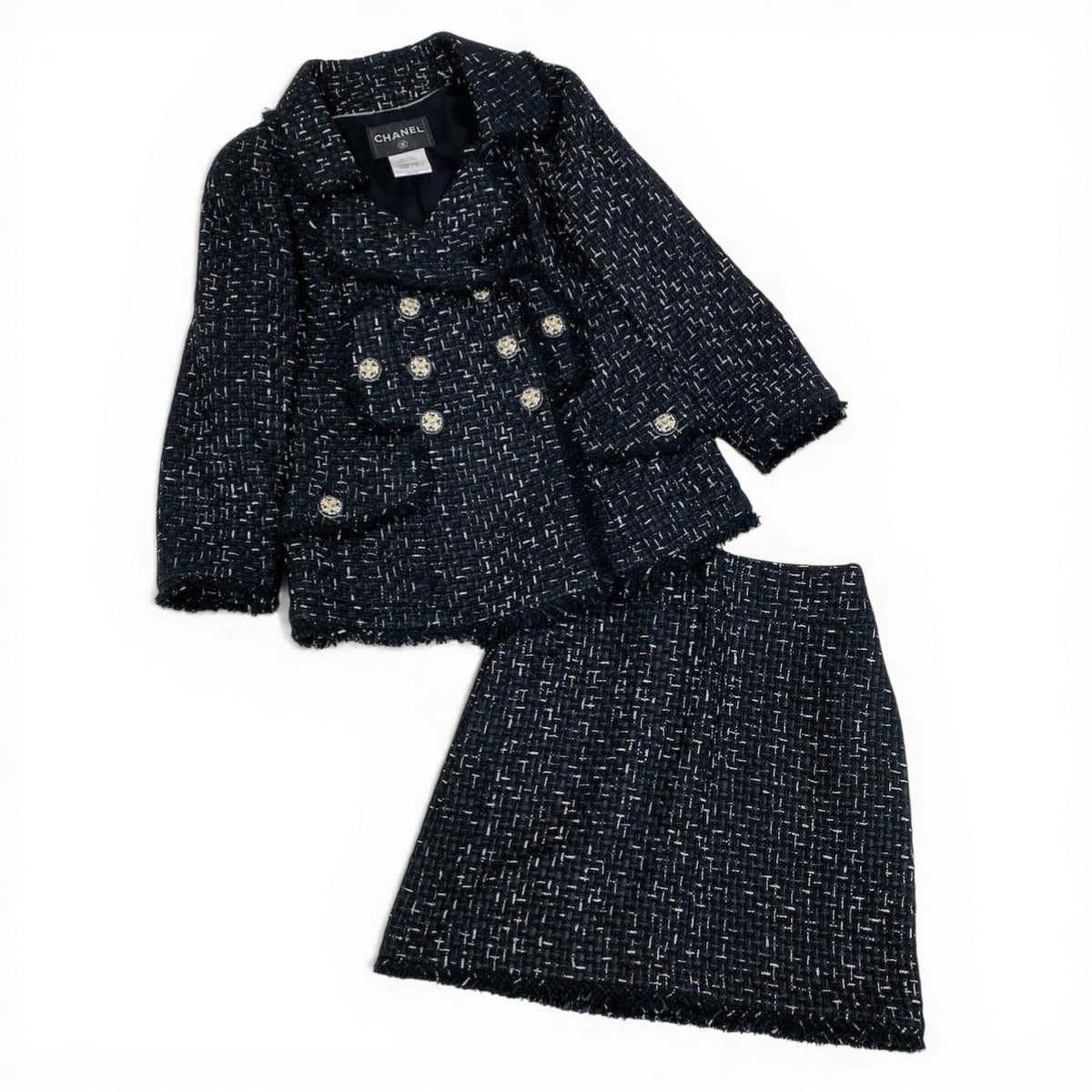 C@Cc31 CHANEL Logo Ribbon Lesage Double Tweed Setupt18r