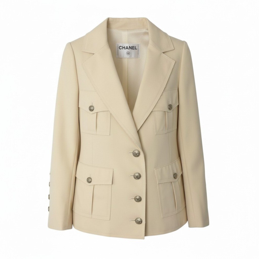 @C CHANEL 2007 Spring 07P White Ivory Safari Jacket 4-Pocketnu1