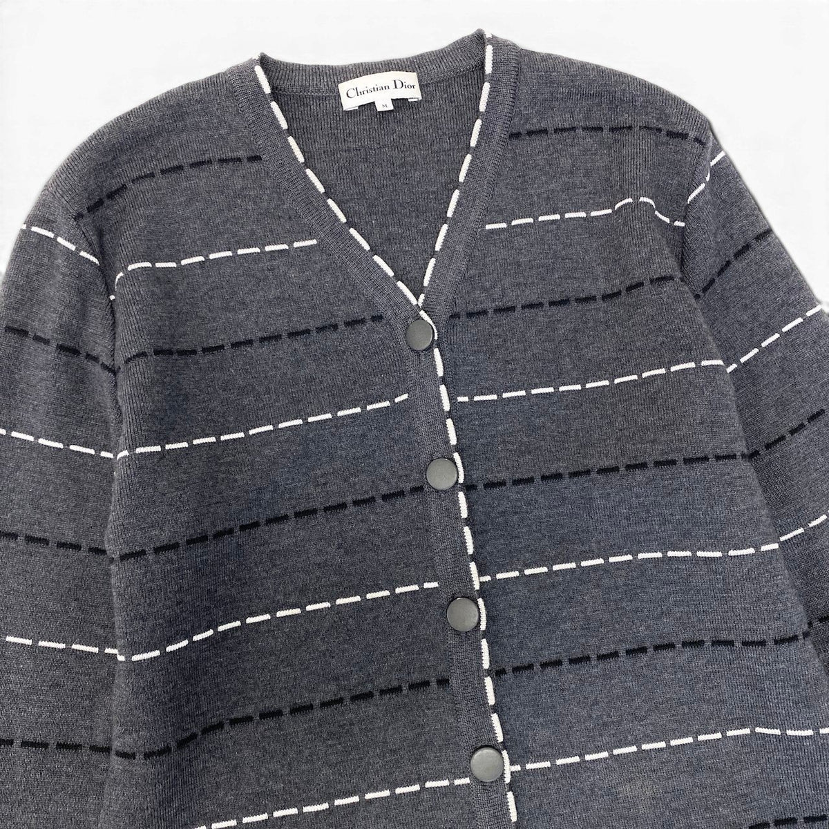 Ee29 Christian Dior KW30N4027 Striped Long Knit Cardigan Gray Wool Rayon Size M Women'so07t