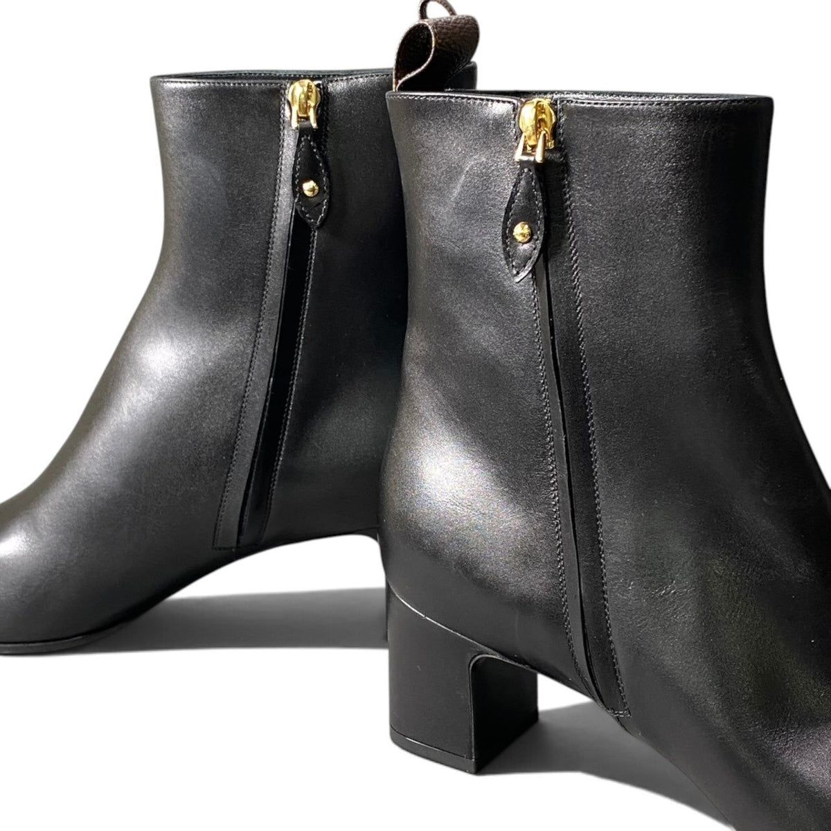 h12Louis Vuitton Donna Line Ankle Boots Black Leather Size 40 Women'sk02i