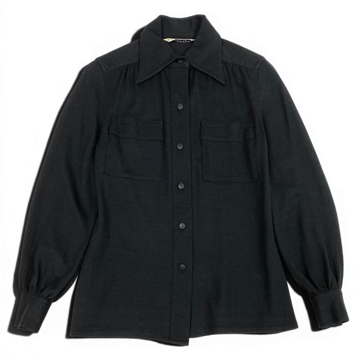 @K Eg11Christian Dior CD Button Long Sleeve Knit Shirt Size M Black Wool 100% Women o07t