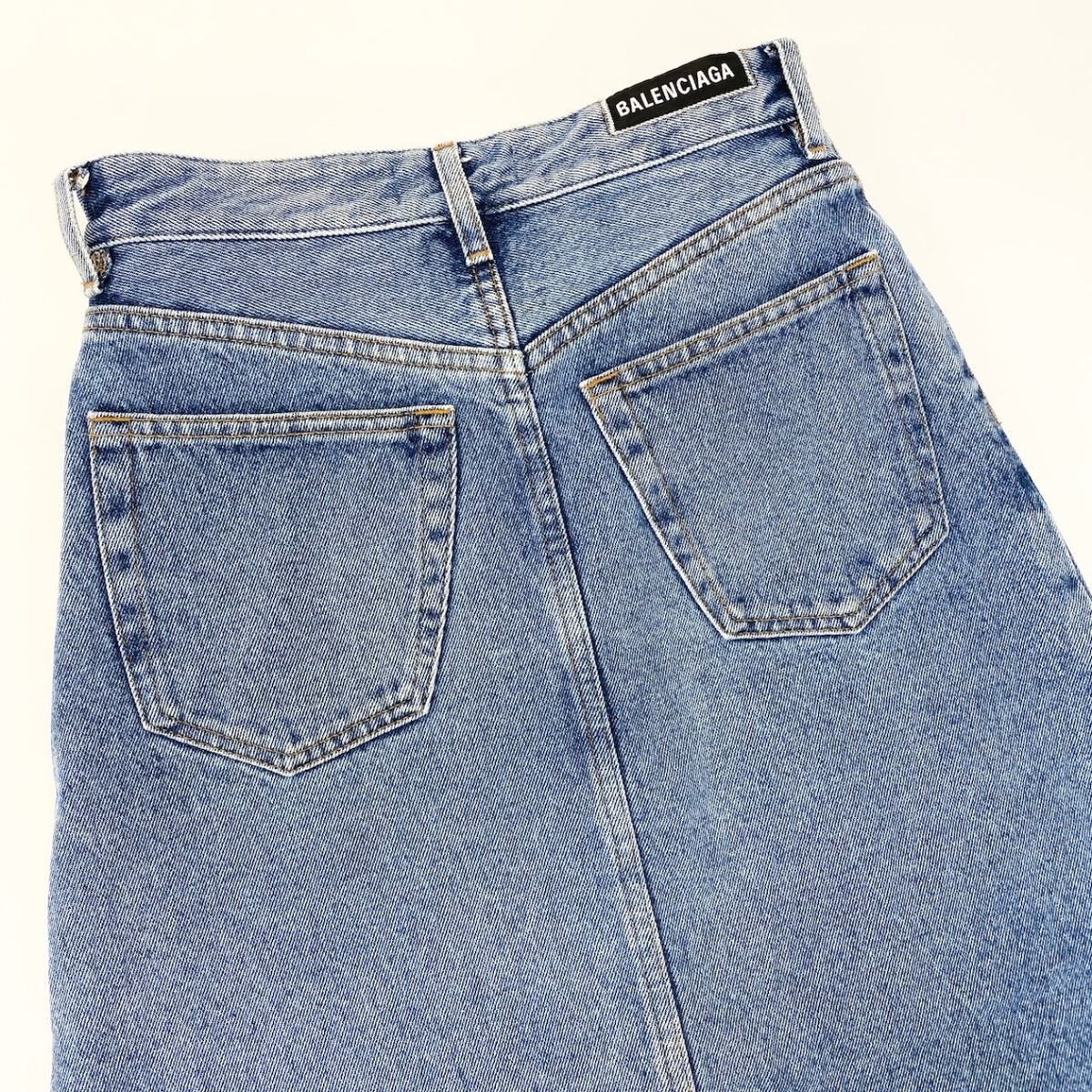 42c24Ic24 BALENCIAGA Washed Denim Skirt Indigo Cotton 100% Size 34 Made in Italy Women'so07t