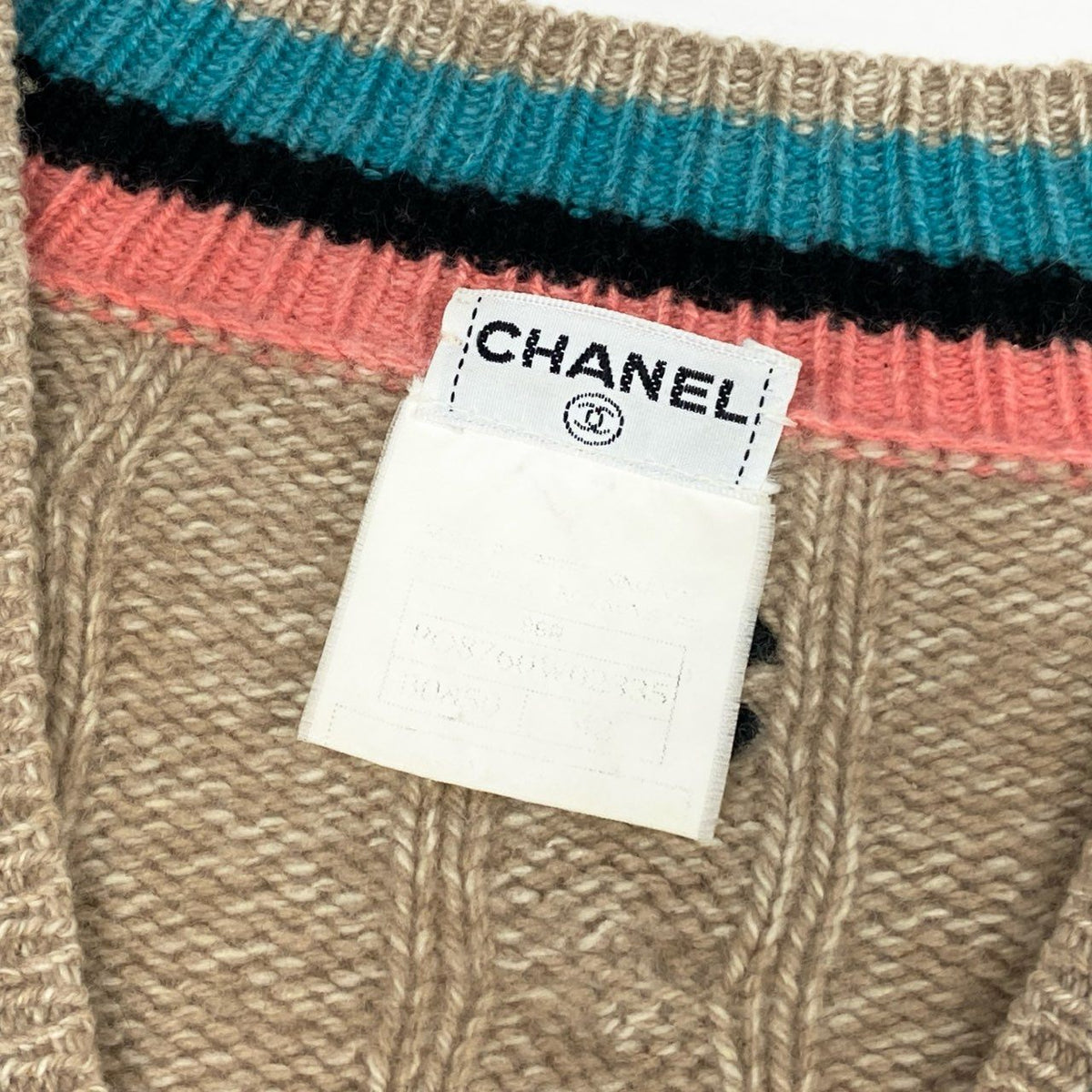 @ Cb9 CHANEL 1996 Cashmere School Knit Sweater Beige Coco Mark Size 42 Womenk02i