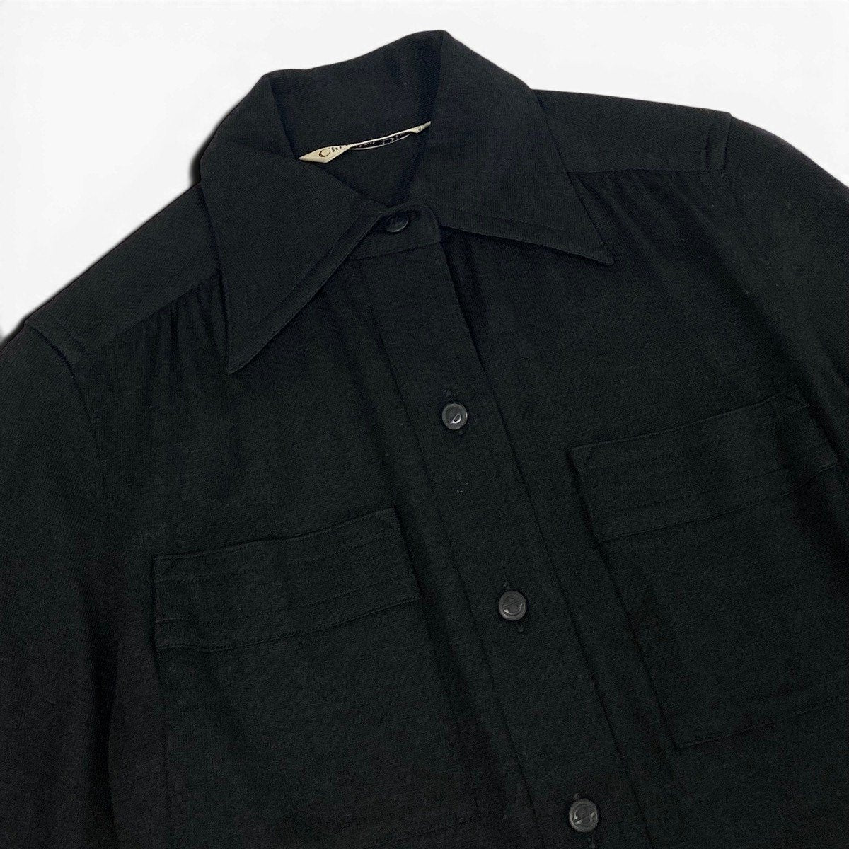 @K Eg11Christian Dior CD Button Long Sleeve Knit Shirt Size M Black Wool 100% Women o07t