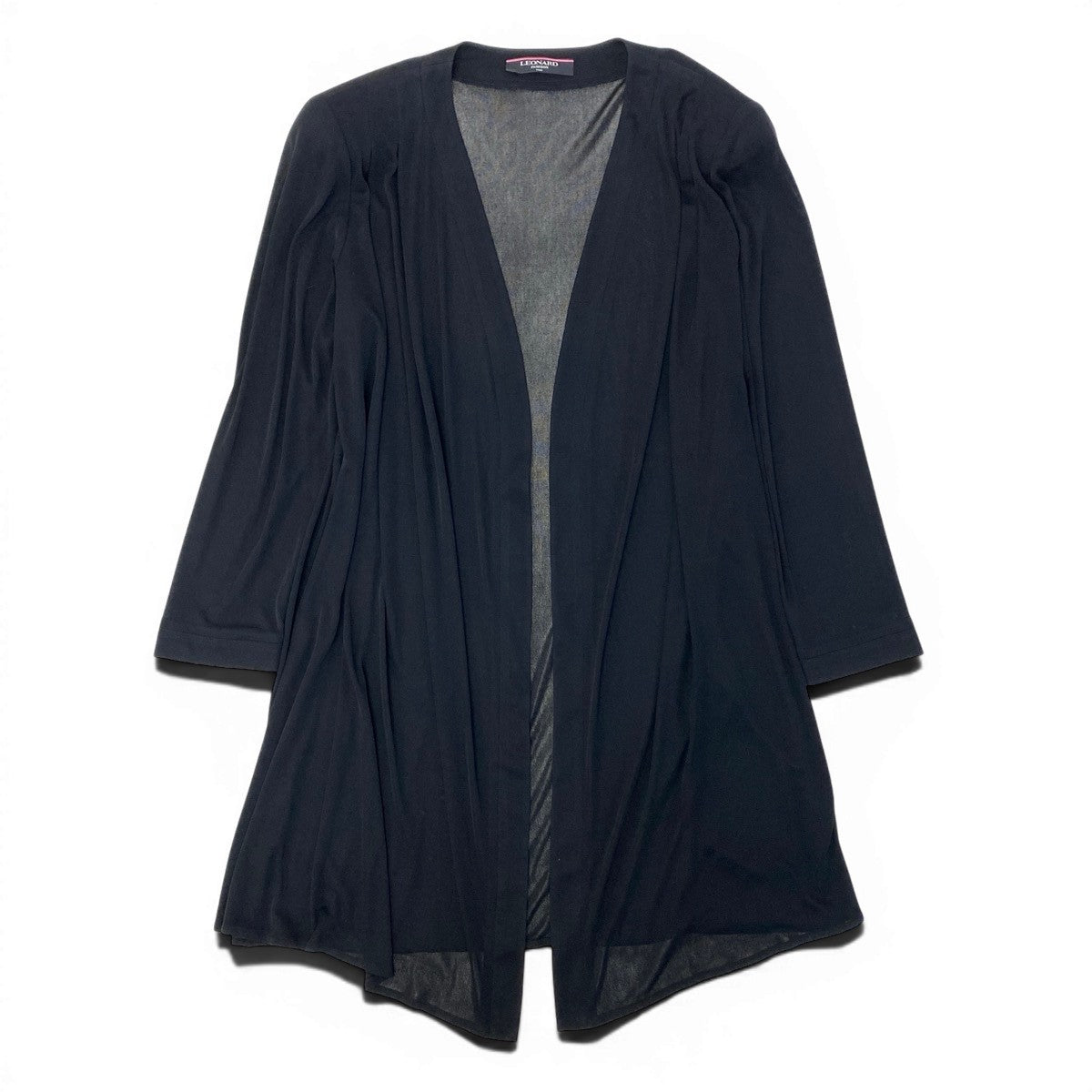 37g17 LEONARD FASHION レオナール ロング シアーカーディガン カンカン素材 サイズL ブラック レディースu02t