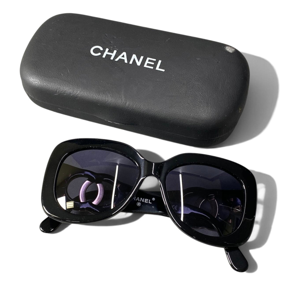h12 CHANEL CC Logo Sunglasses Eyewear 05253 94305 Black Gold Women'sta1
