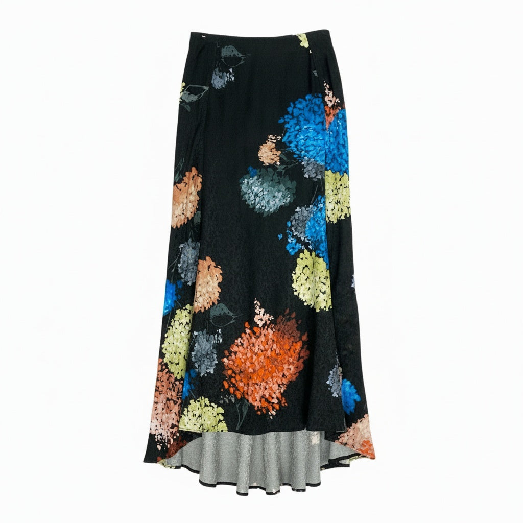 @Eb10 NEW ROCHAS 2024 Floral Print Flare Skirt Black Size 38 Women's Made in Italyk02i