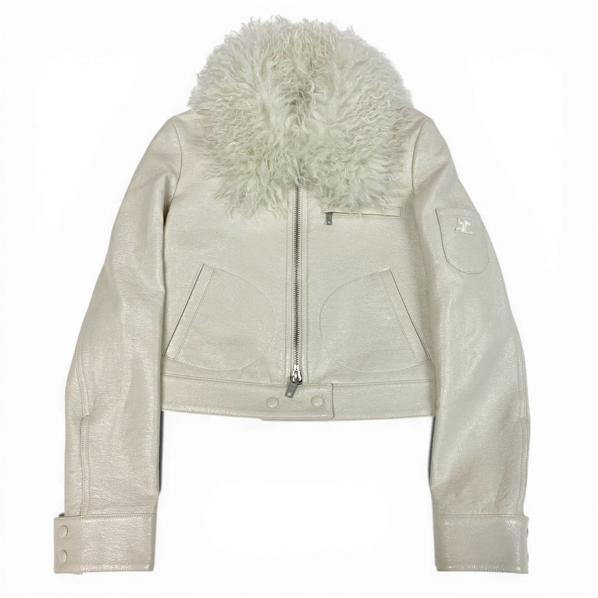 @ Ia15 COURREGES Karakul Lamb Fur Leather Jacket Off White Newk02i