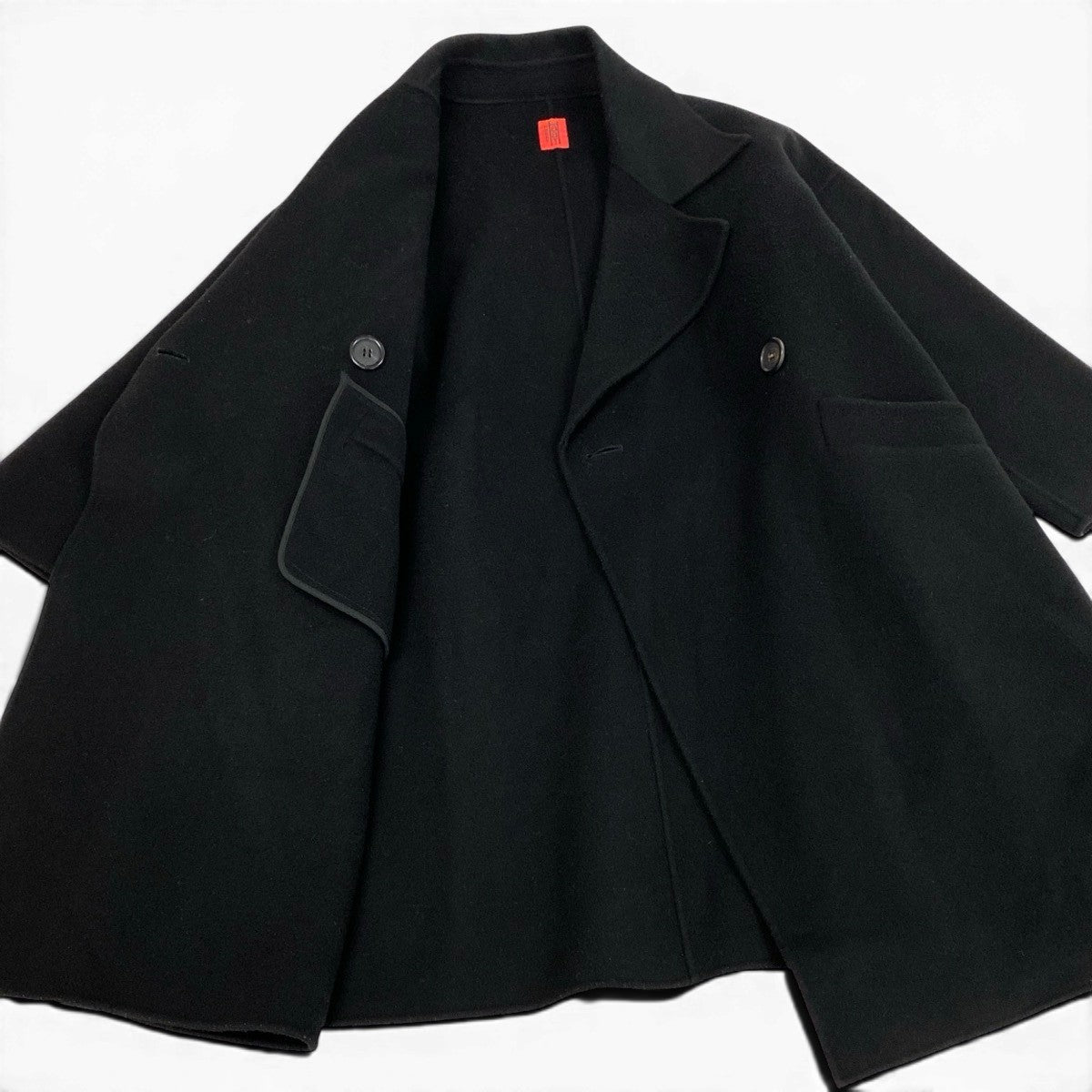 @H Af27 ISSEY MIYAKE Haat Double Breasted Long Wool Coat HA93FA710 Size 2 Black Women's