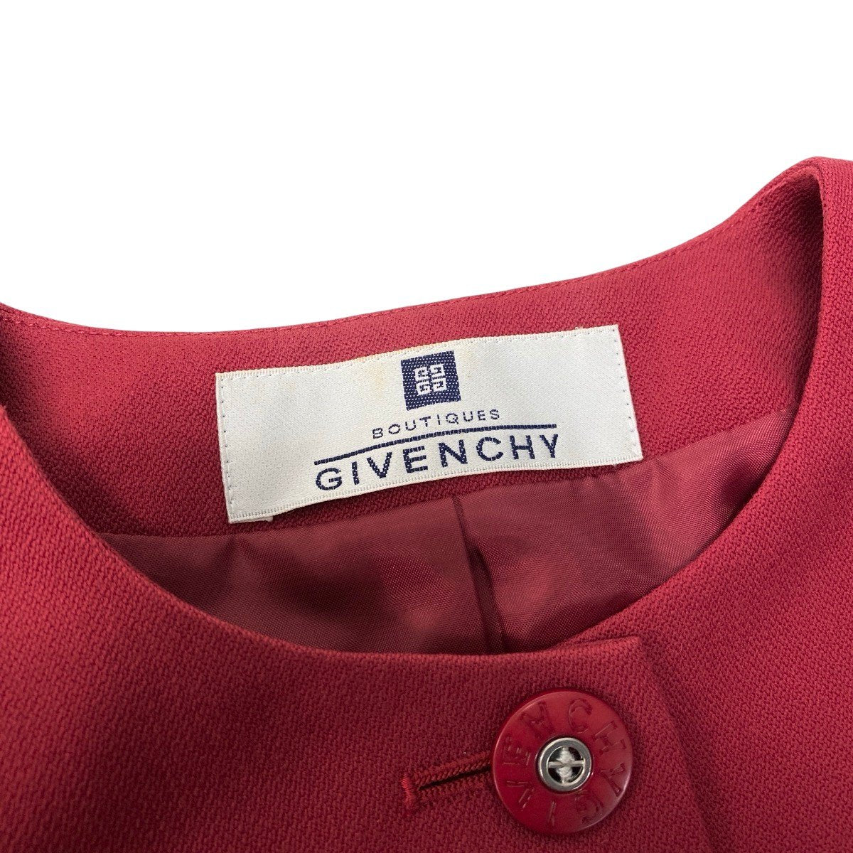Eh10 GIVENCHY Logo Button Collarless Wool Jacket Red Size 38 Women'so07t