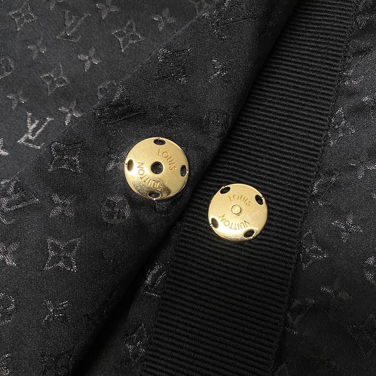 K @I LOUIS VUITTON Black Monogram Long Coat Leather Trimnu1