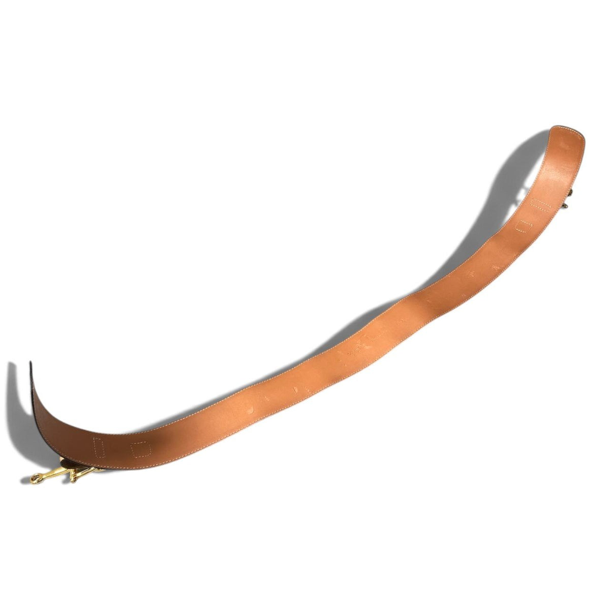 h12 CELINE Celine Horsebit Leather Belt, Size 80, Light Brown Leather with Gold-Tone Hardwareu02t