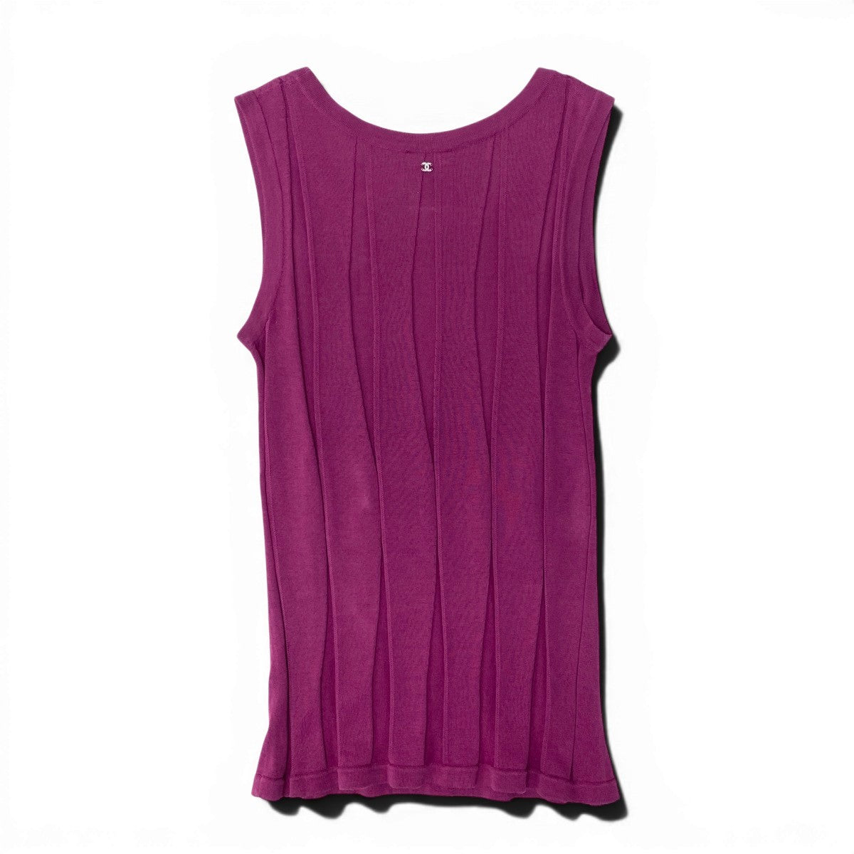 @Cf24 CHANEL CC Logo Rhinestone Rib Knit Sleeveless Top Purple Size 38 P43351o07t