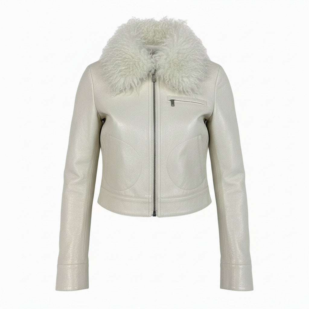 @ Ia15 COURREGES Karakul Lamb Fur Leather Jacket Off White Newk02i