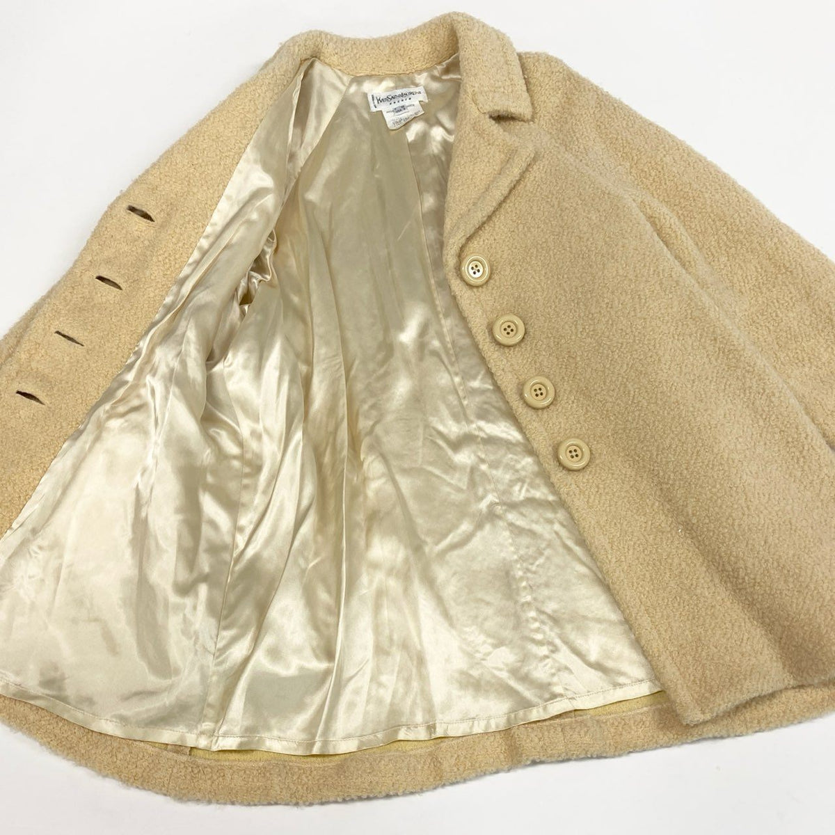 @ S Ab13 Yves Saint Laurent Beige Textured Shaggy Coat 38 Womenta1