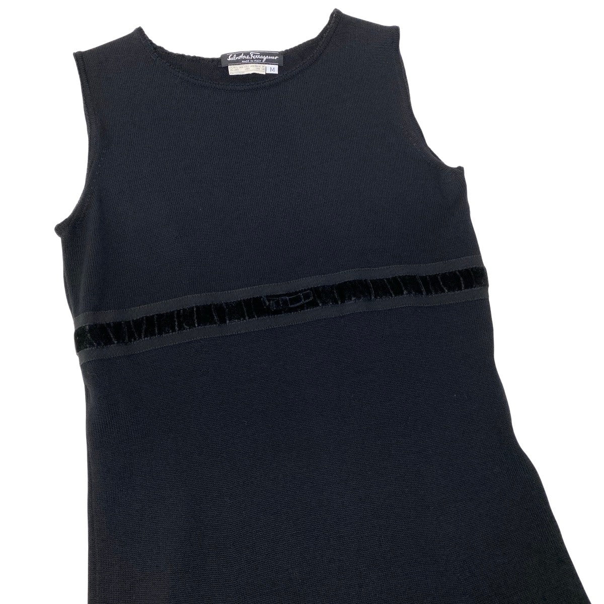 @Eh10 Salvatore Ferragamo Sleeveless Wool Blend Knit Dress Black M Women'so07t
