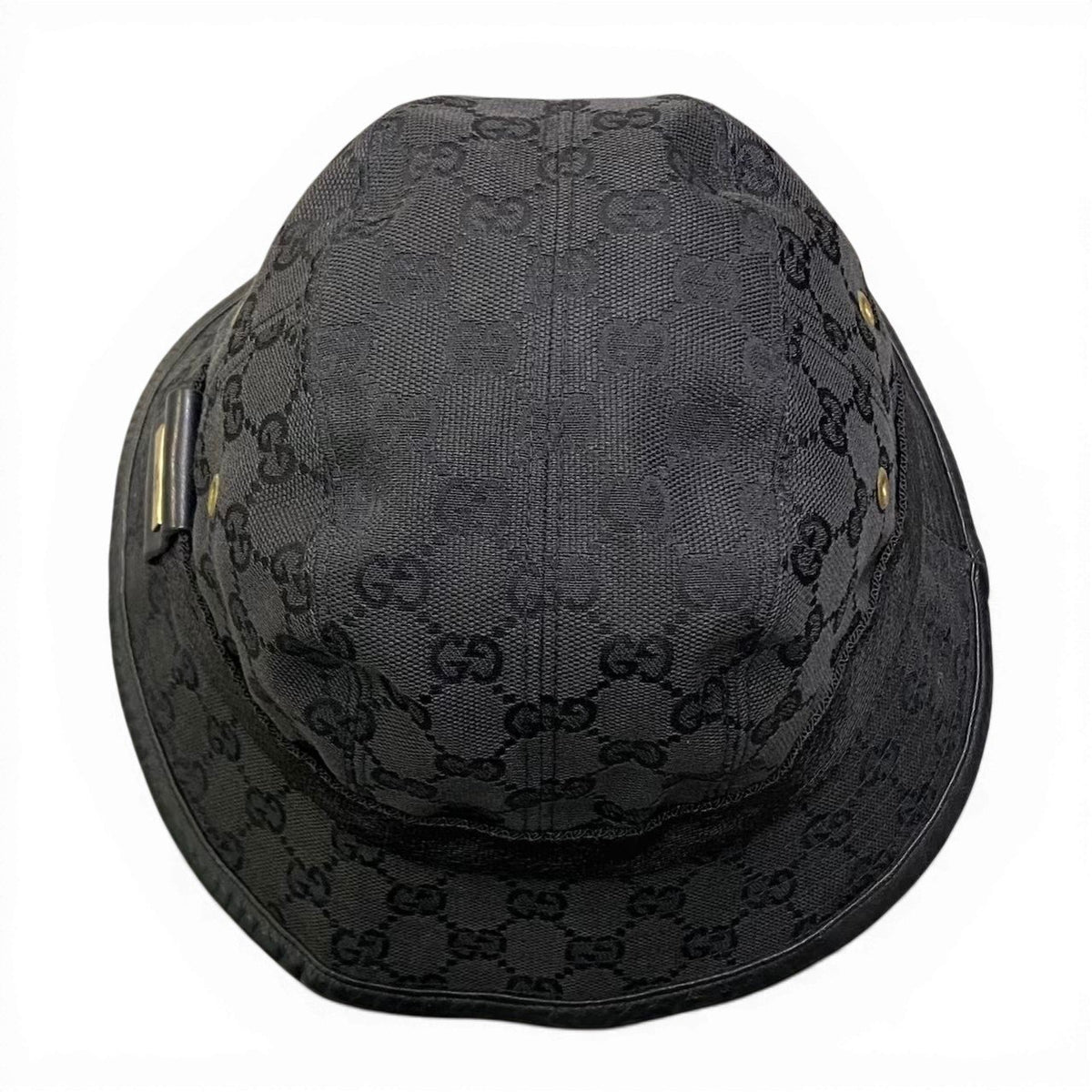 @c18 GUCCI Gold Plate GG Canvas Bucket Hat Black Size M Made in Italy Unisex Hatt18r