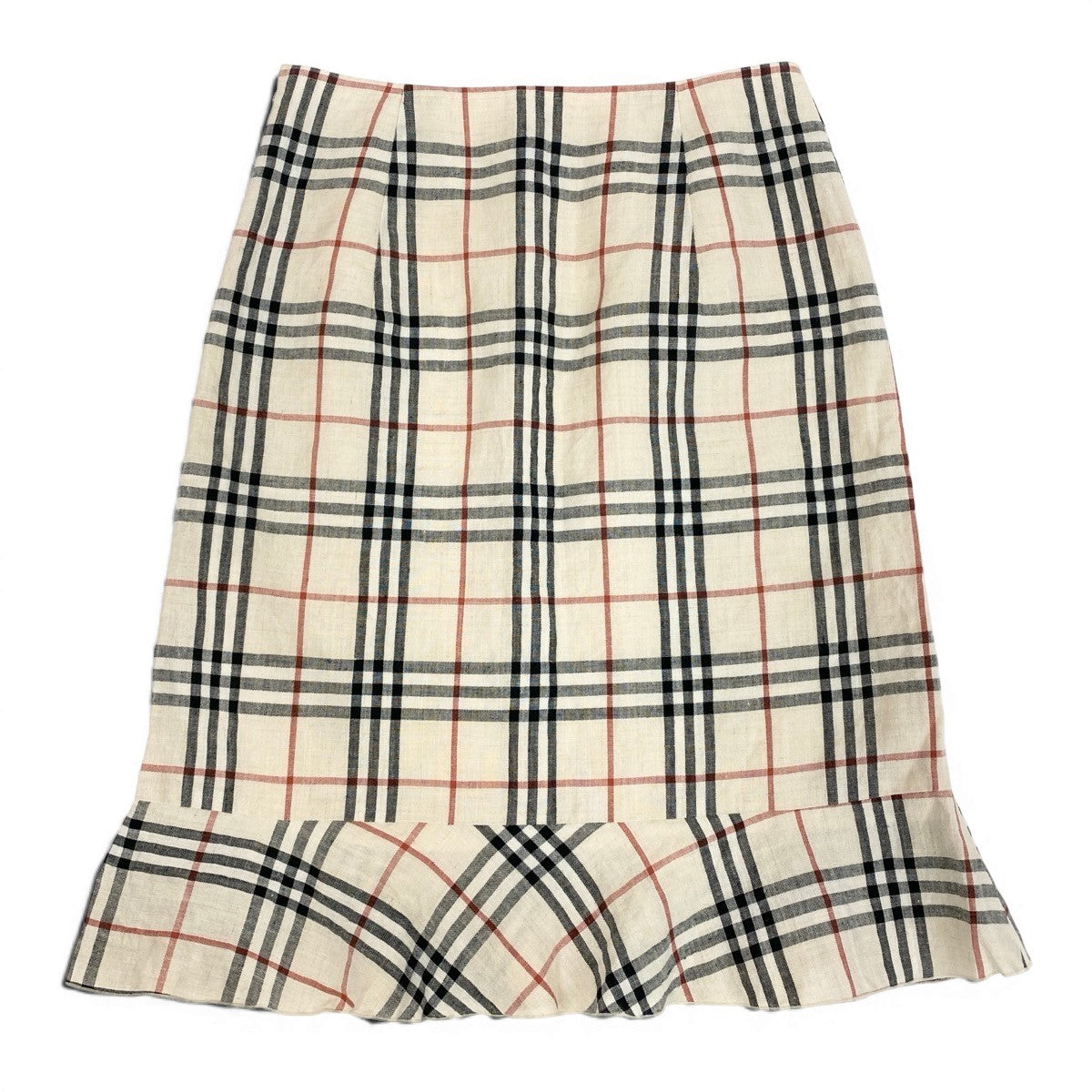 @Ig19 BURBERRY BLUE LABEL Nova Check Ruffle Hem Skirt Beige Linen Blend Size 36 Womeno07t