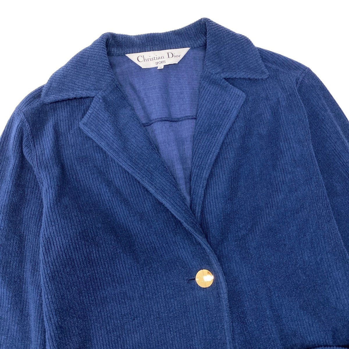 K Eh10 Christian Dior SPORT Chester Coat Rib Pile CD Logo Gold Buttons Size M Navy Women o07t