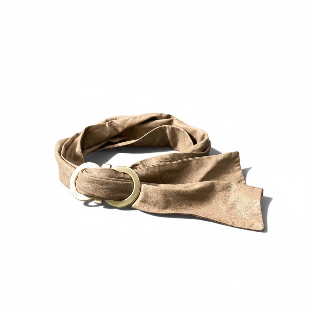 h12【美品】Salvatore Ferragamo Gancini Leather Belt – Beige & Gold – Women'sk02i