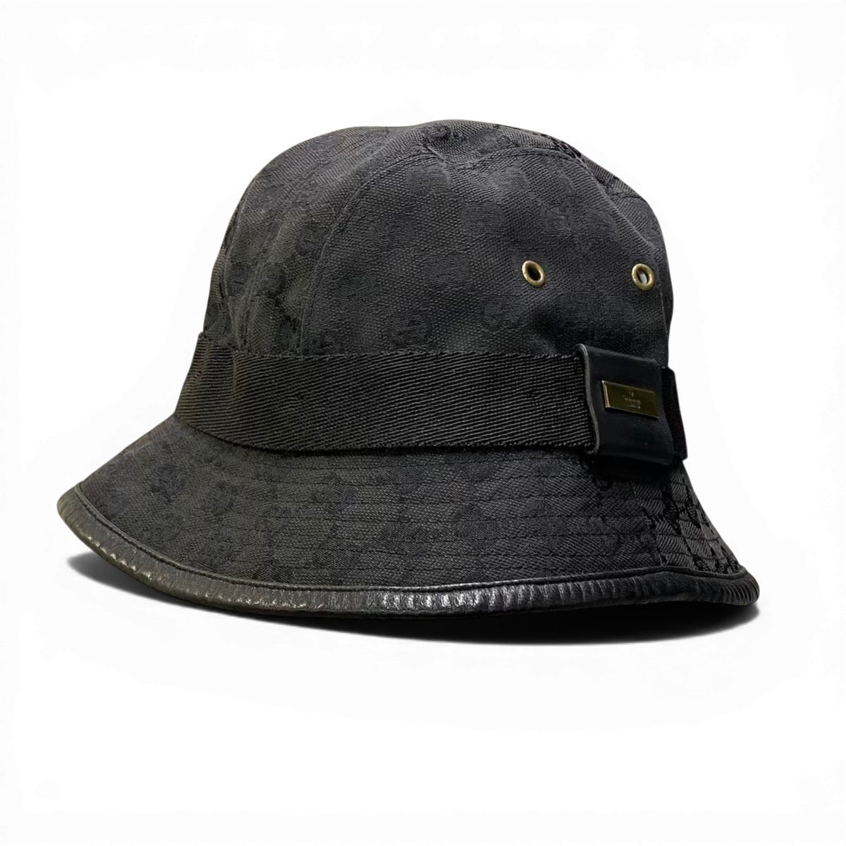 @c18 GUCCI Gold Plate GG Canvas Bucket Hat Black Size M Made in Italy Unisex Hatt18r
