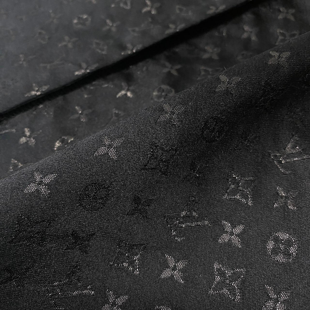 K @I LOUIS VUITTON Black Monogram Long Coat Leather Trimnu1