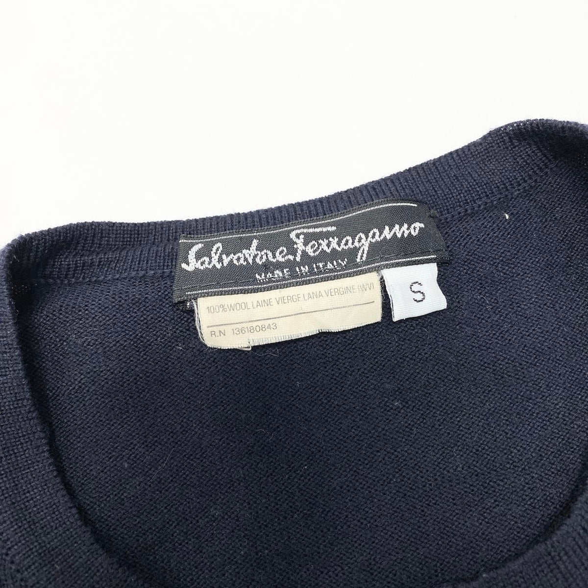 @S Id2 Salvatore Ferragamo Gancini Long Sleeve Knit Sweater Size S Navy Wool 100% Women's Italyu02t